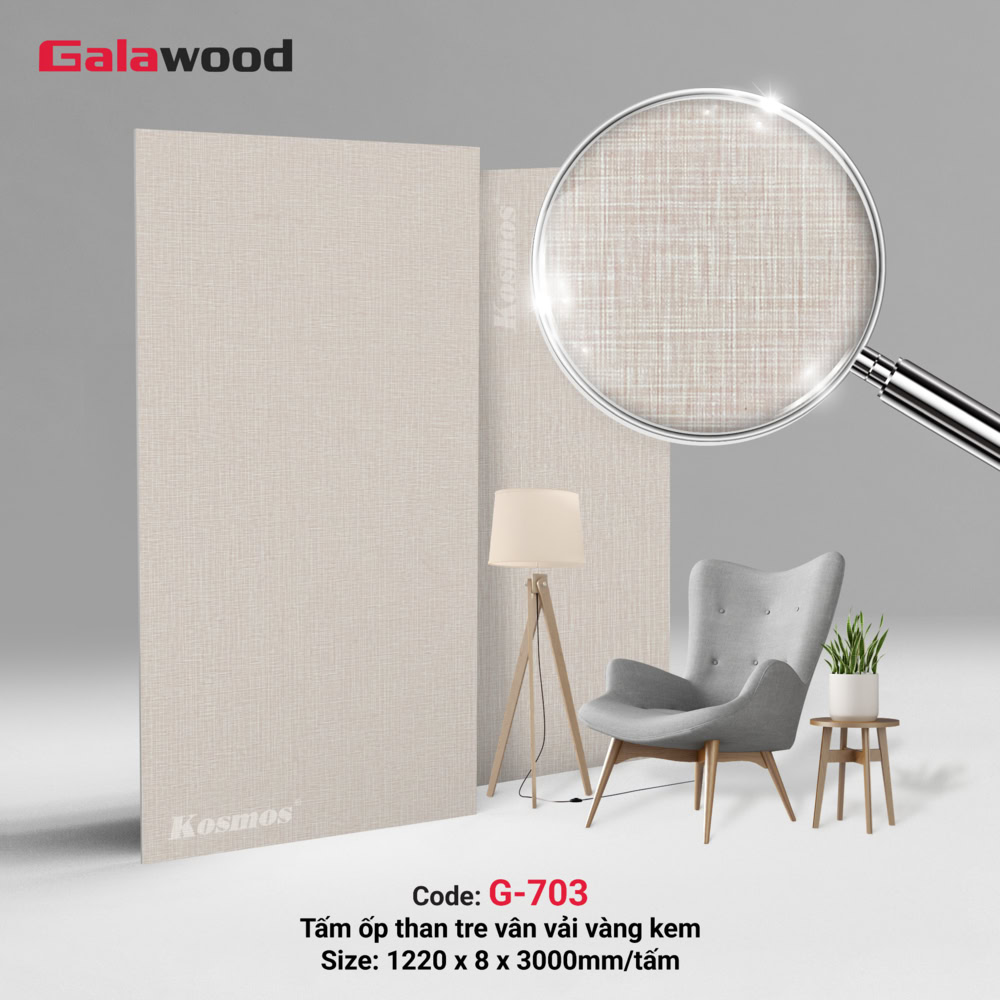 G-703 là tấm ốp than tre vân vải vàng kem Galawood