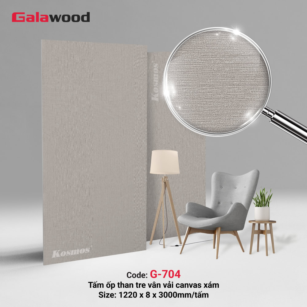 G-704 là tấm ốp than tre vân vải canvas xám Galawood