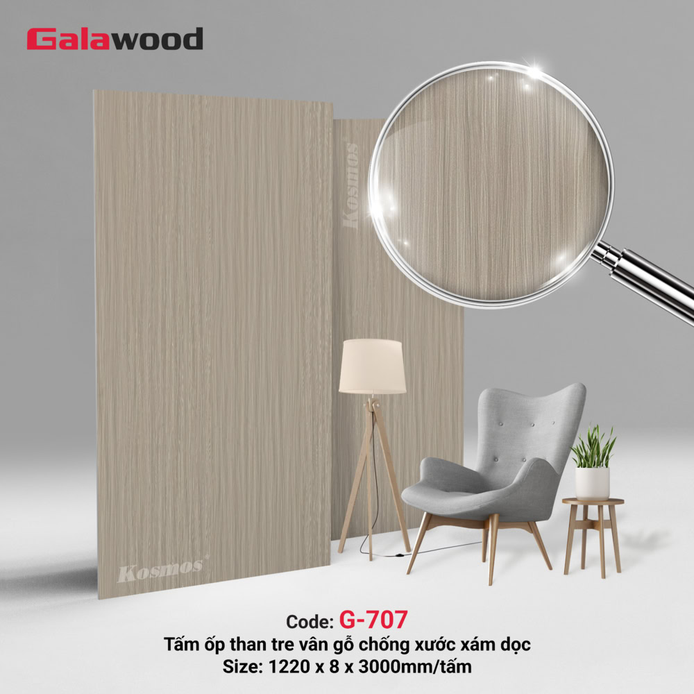 G-707 là tấm ốp than tre vân gỗ chống xước xám dọc
