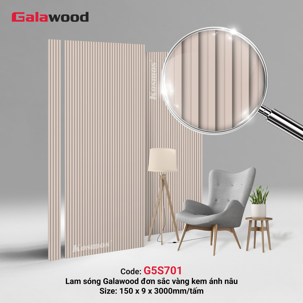 G5S701 là lam sóng Galawood đồng màu than tre vân đơn sắc vàng kem ánh nâu