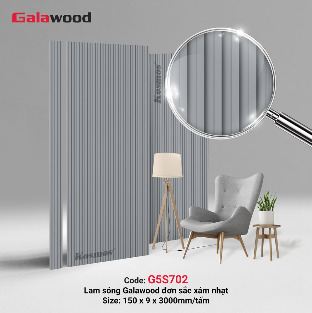 G5S702 là lam sóng Galawood đồng màu than tre vân đơn sắc xám nhạt