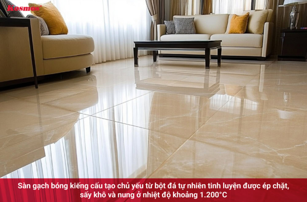 Gạch bóng kiếng mang đến độ sáng bóng tự nhiên cho sàn