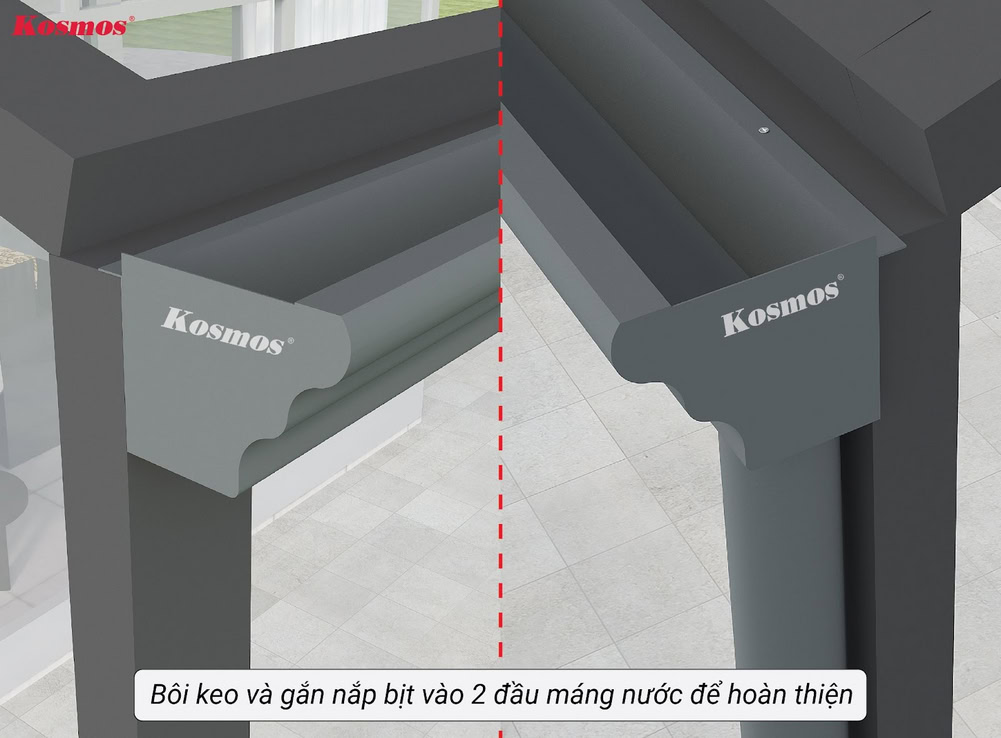 Gắn nắp bịt 2 đầu máng nước trên mái hiên