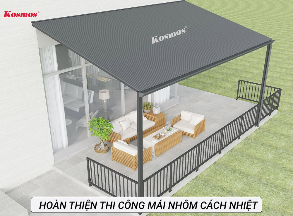 Hình công trình mái hiên đơn ốp tấm nhôm cách nhiệt