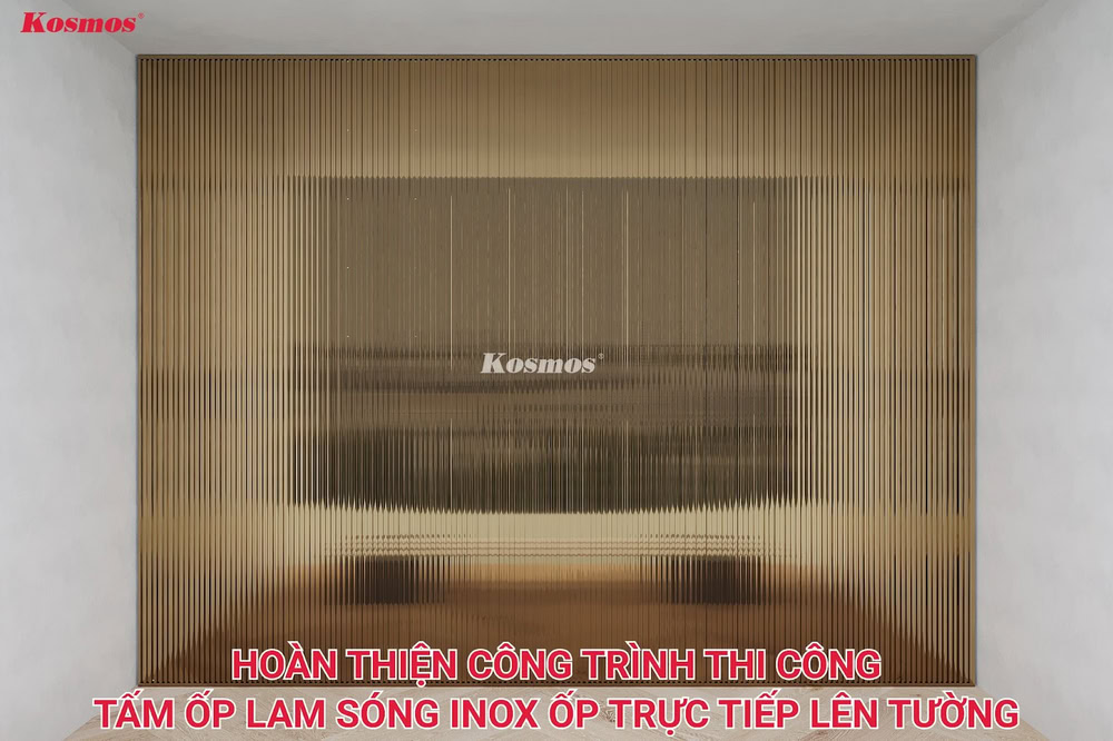 Hình hoàn thiện công trình thi công lam sóng inox trực tiếp trên tường