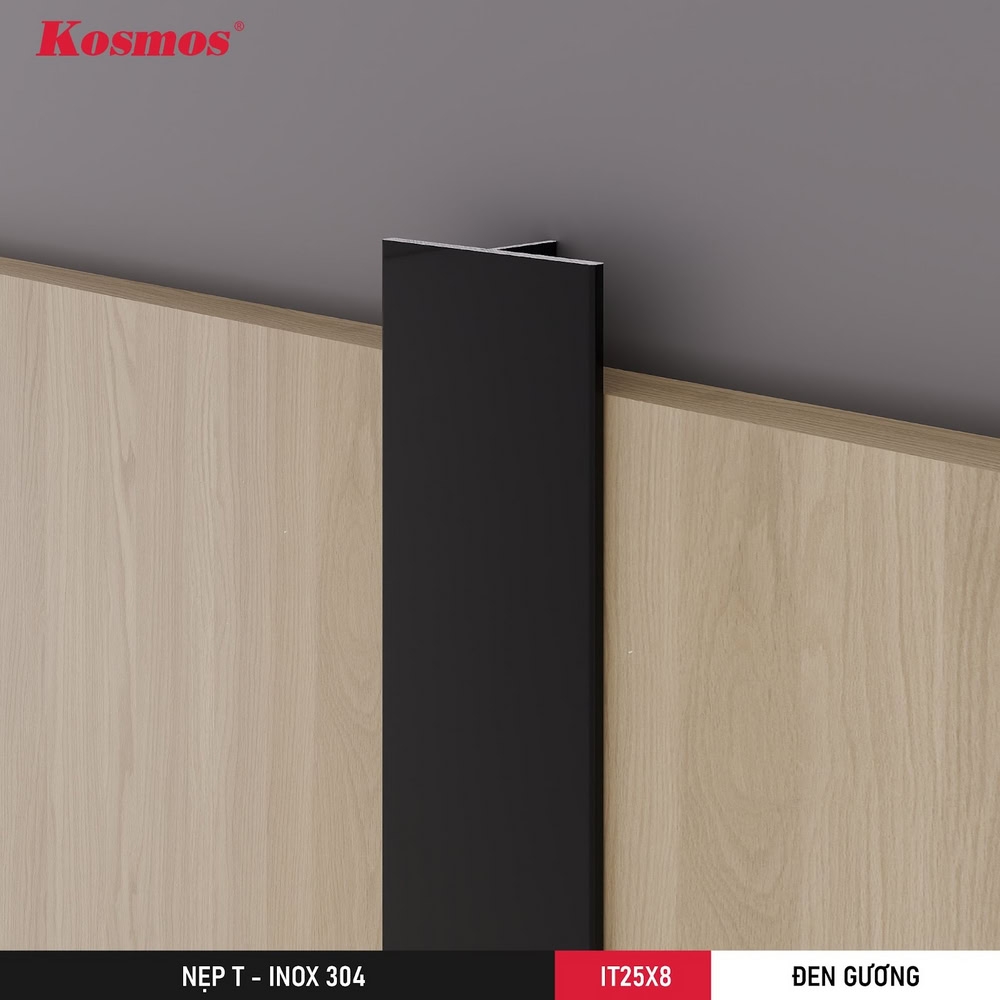 Hình lắp đặt nẹp T inox 25x8mm màu đen gương