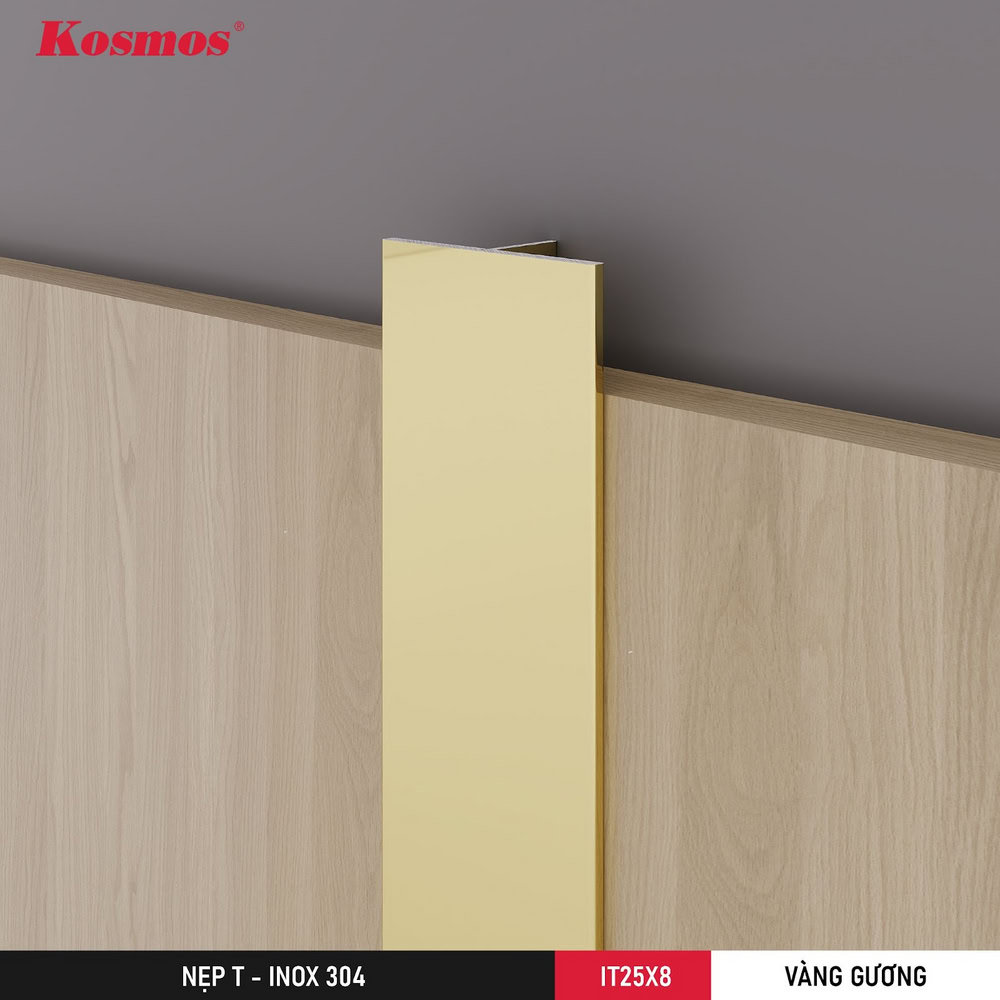 Hình lắp đặt nẹp T inox 25x8mm màu vàng gương