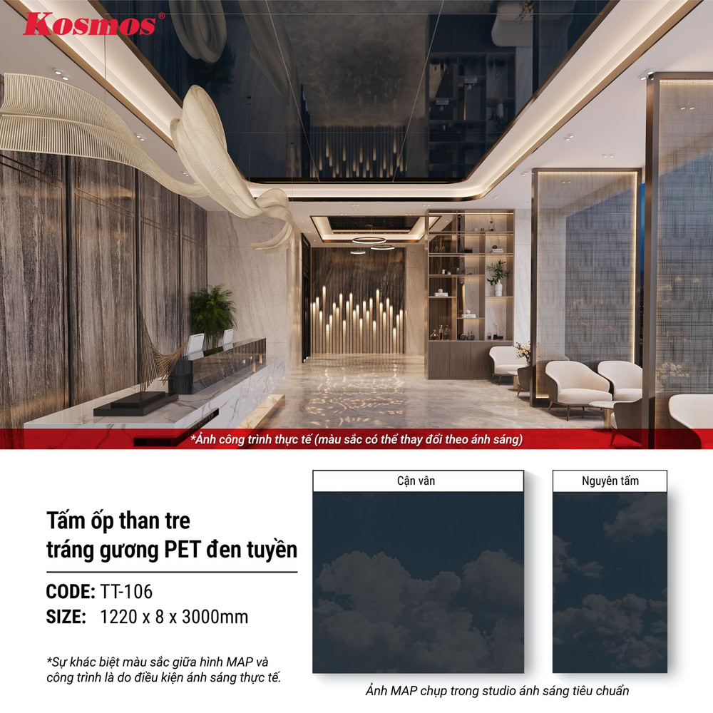 Image showing the application of Kosmos TT-106 mirrored bamboo charcoal wall panels.