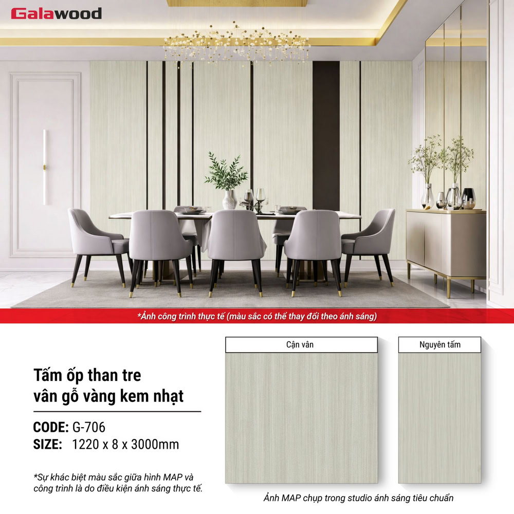 Hình ứng dụng tấm ốp than tre vân gỗ chống xước vàng kem nhạt G-706 Hình ứng dụng tấm ốp than tre vân gỗ chống xước vàng kem nhạt G-706