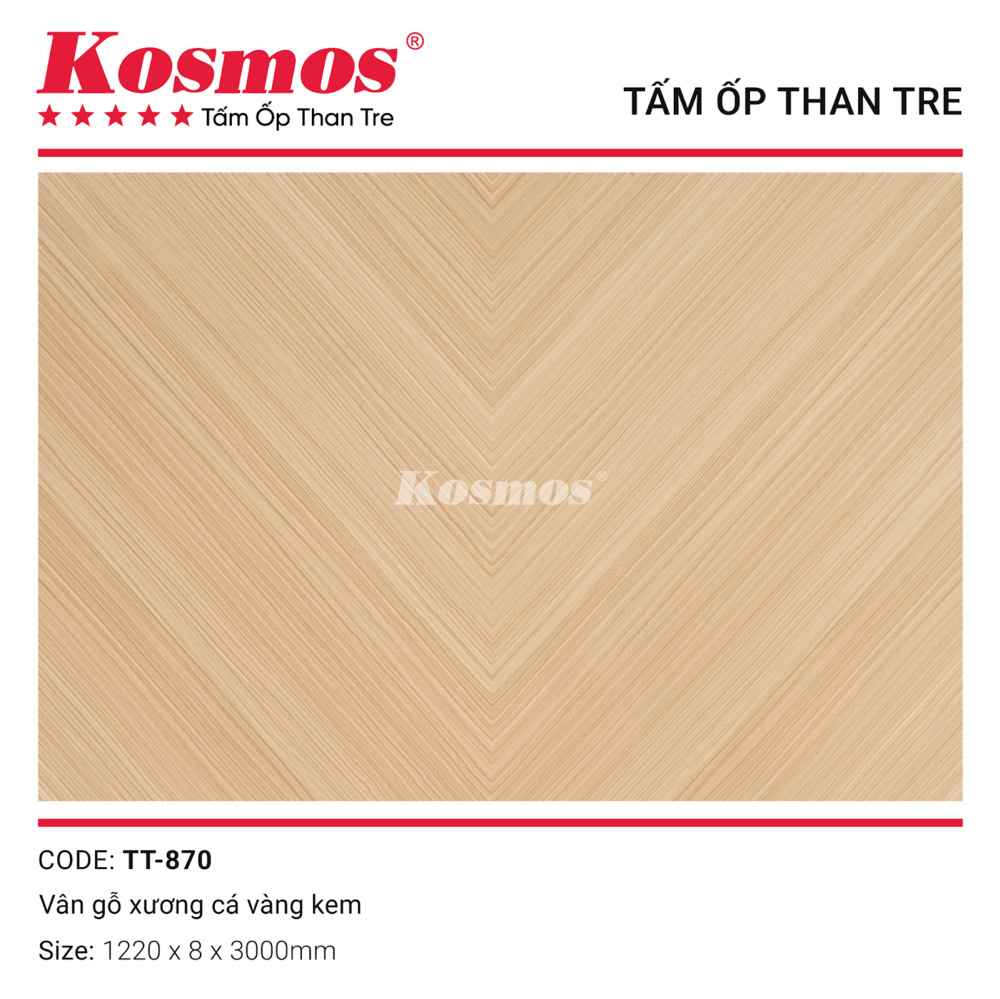 Mẫu tấm ốp than tre vân gỗ xương cá vàng kem TT-870