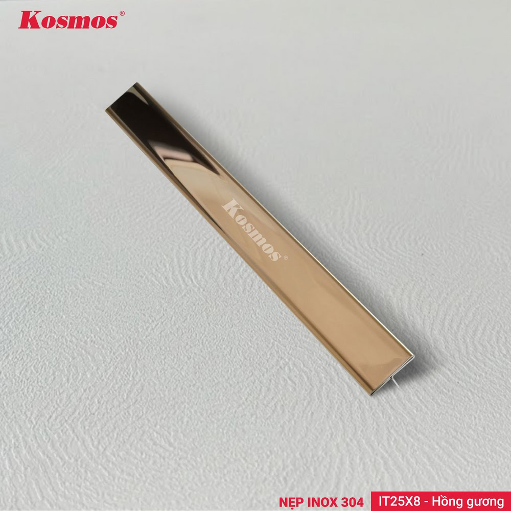 IT25X8-HG là nẹp inox chữ T 25x8mm mạ PVD màu hồng gương
