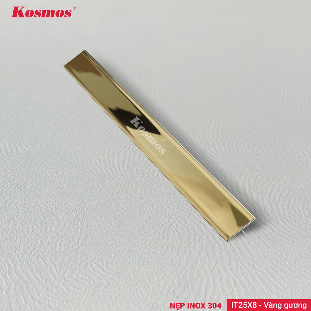 IT25X8-VG là nẹp inox chữ T 25x8mm mạ PVD màu vàng gương