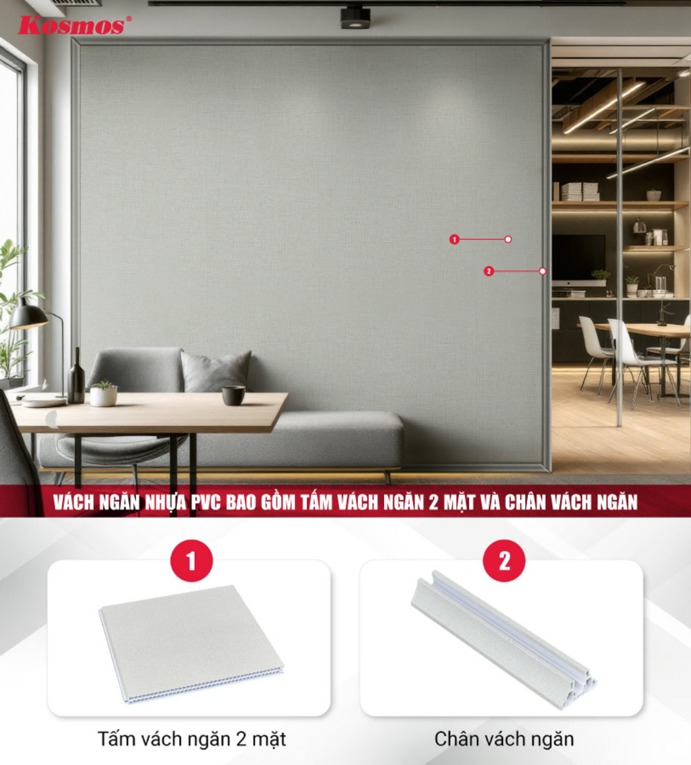 Kết cấu hoàn chỉnh của hệ vách ngăn nhựa 2 mặt