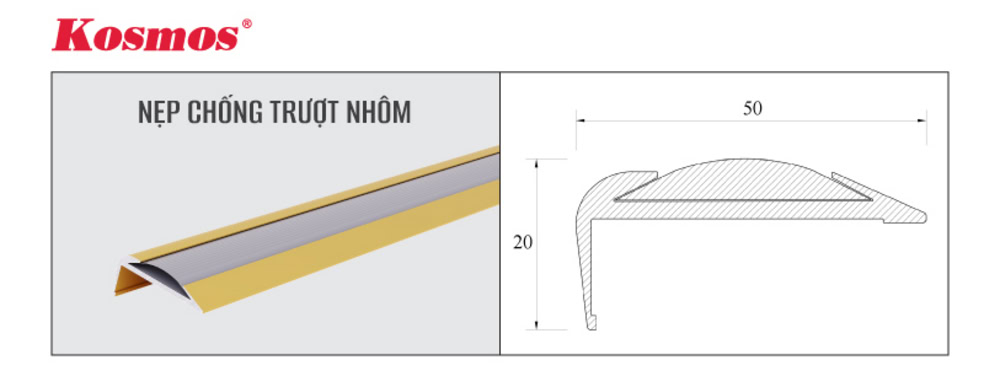 Kích thước nẹp chống trượt nhôm
