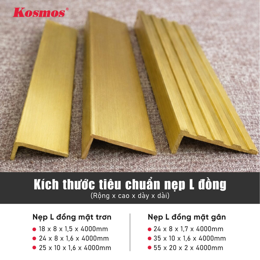 Kích thước tiêu chuẩn nẹp L đồng