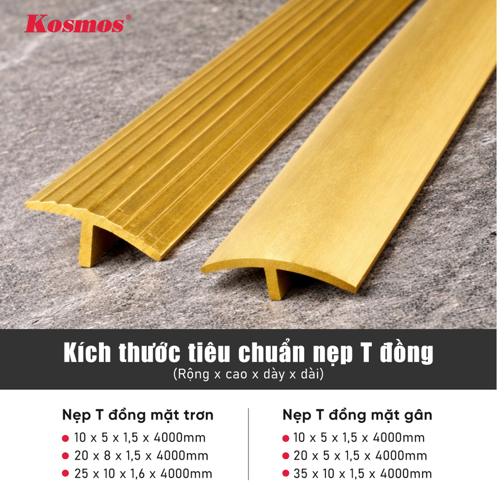 Kích thước tiêu chuẩn nẹp T đồng