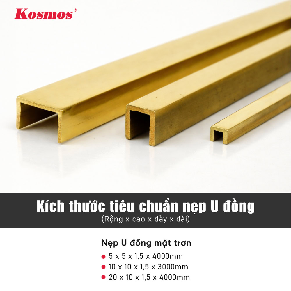 Kích thước tiêu chuẩn nẹp U đồng