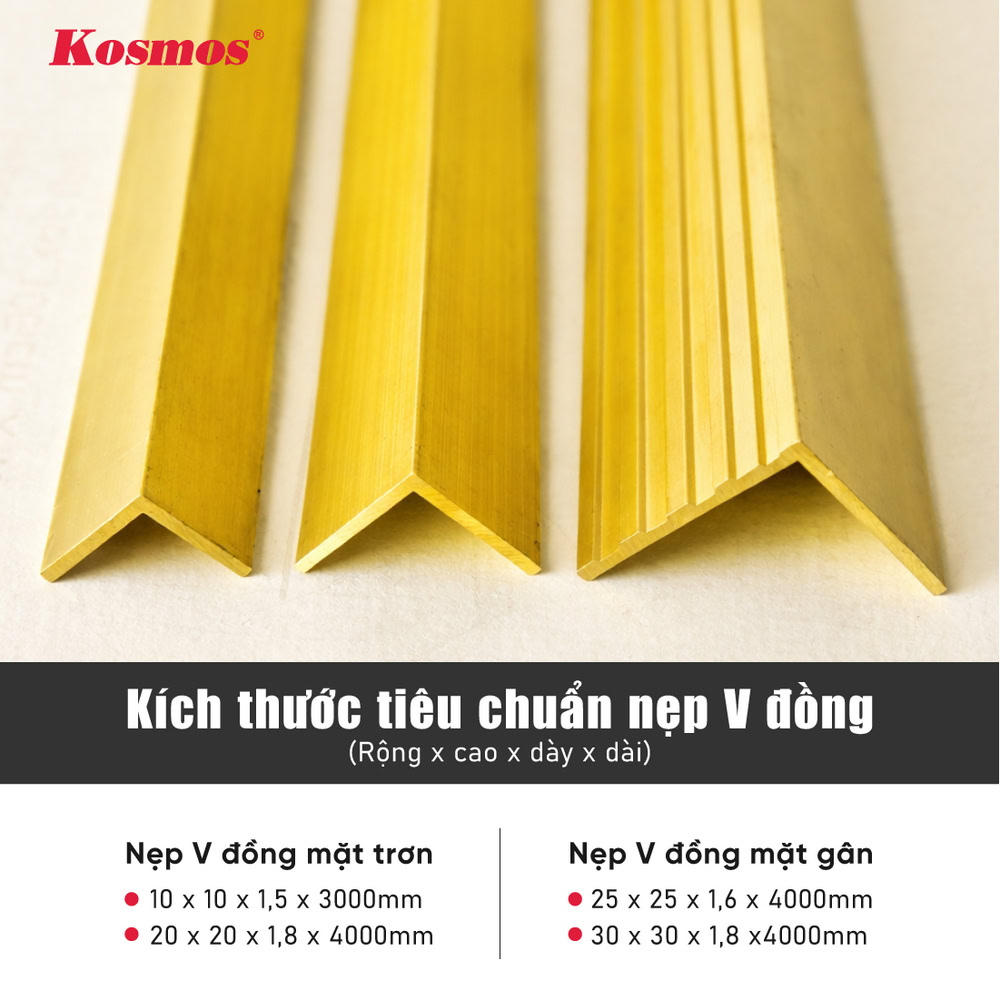 Kích thước tiêu chuẩn nẹp V đồng