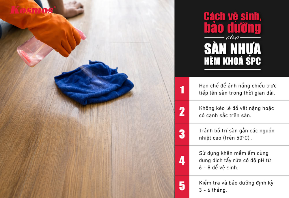 Kinh nghiệm vệ sinh, bảo dưỡng sàn nhựa SPC đúng cách Kinh nghiệm vệ sinh, bảo dưỡng sàn nhựa SPC đúng cách