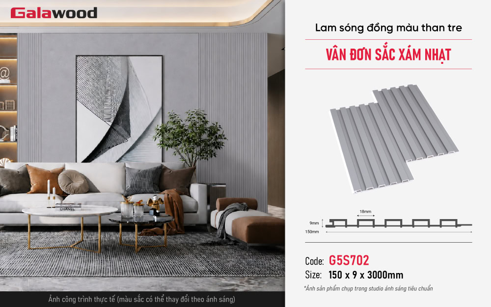 Lam sóng Galawood đơn sắc G5S702 ốp vách sofa Lam sóng Galawood đơn sắc G5S702 ốp vách sofa