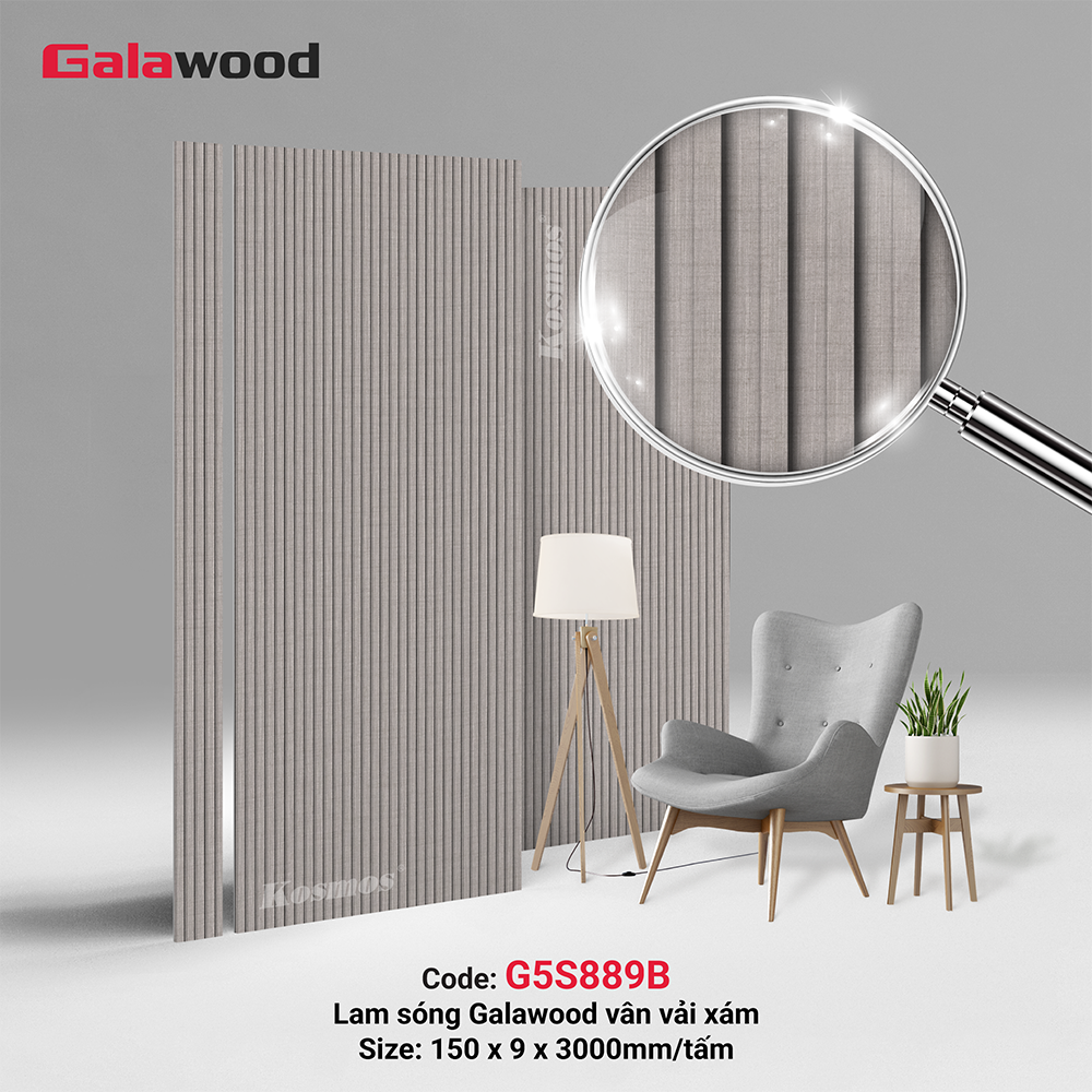 G5S889B là tấm ốp lam sóng đồng màu than tre Galawood vân vải xám