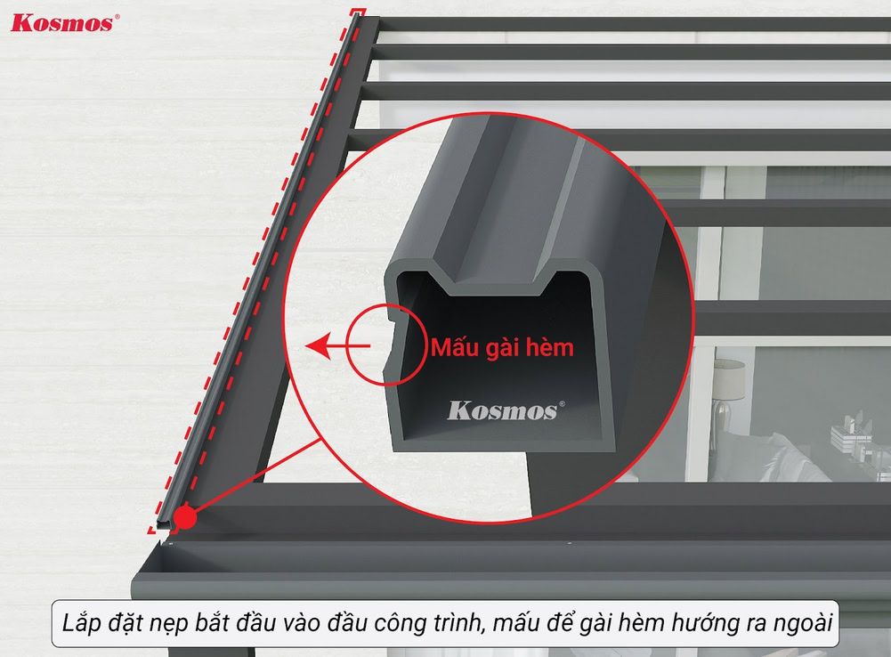 Lắp đặt nẹp bắt đầu sao cho mấu gài hèm dương hướng ra ngoài