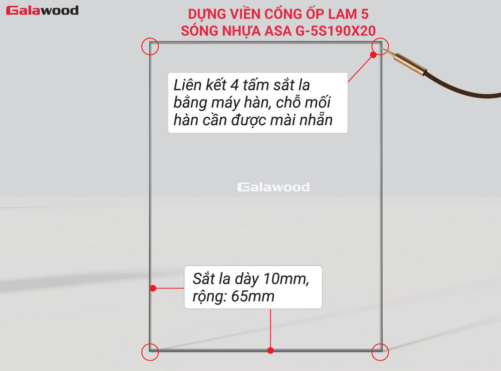 Lắp đặt viền cổng ốp lam 5 sóng nhựa ASA G-5S190X20