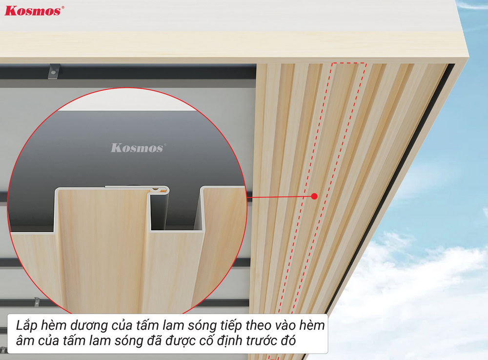 Lắp hèm dương của tấm tiếp theo vào hèm âm của tấm trước đó