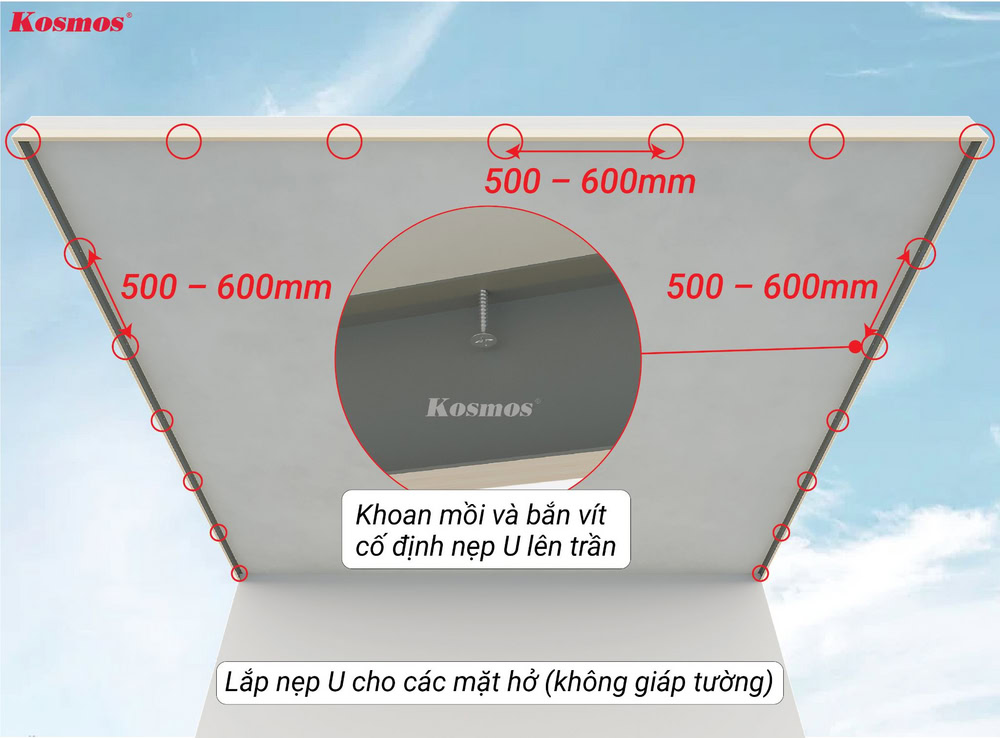 Lắp nẹp U cho các mặt lộ thiên để che chắn cho hệ trần
