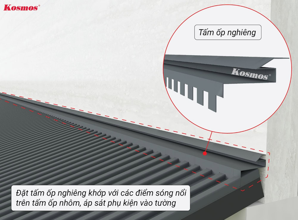 Lắp ốp tấm ốp nghiêng lên điểm giao sát tường