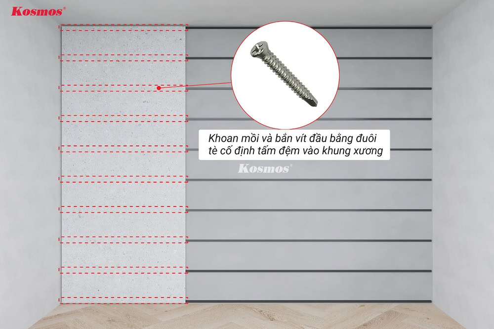 Lắp tấm đệm trên khung xương tạo bề mặt phẳng