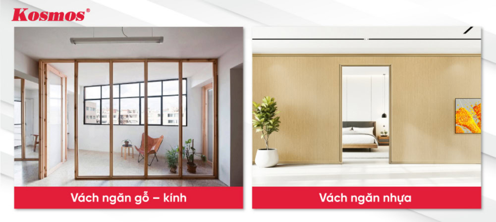 Mẫu mã vách ngăn kính khung gỗ và vách ngăn nhựa
