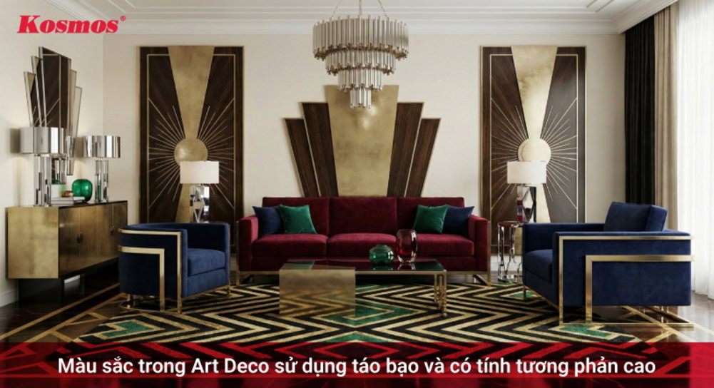 Màu sắc trong Art Deco sử dụng táo bạo và có tính tương phản cao