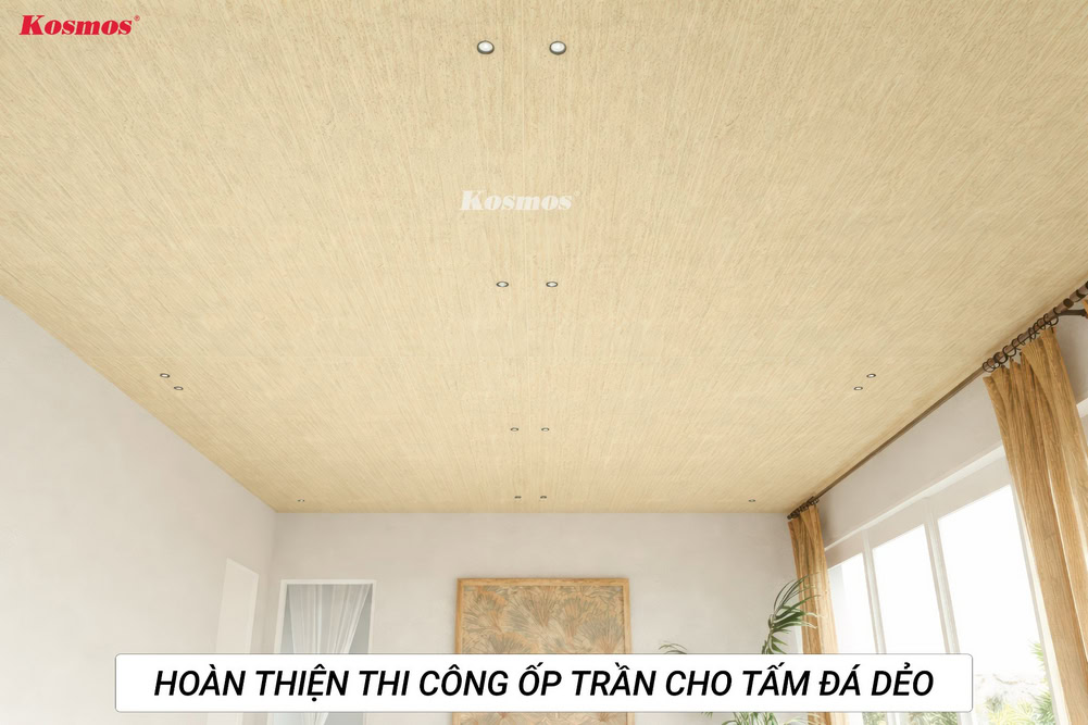 Mẫu trần nhà ốp tấm đá dẻo thực tế sau khi hoàn thiện thi công