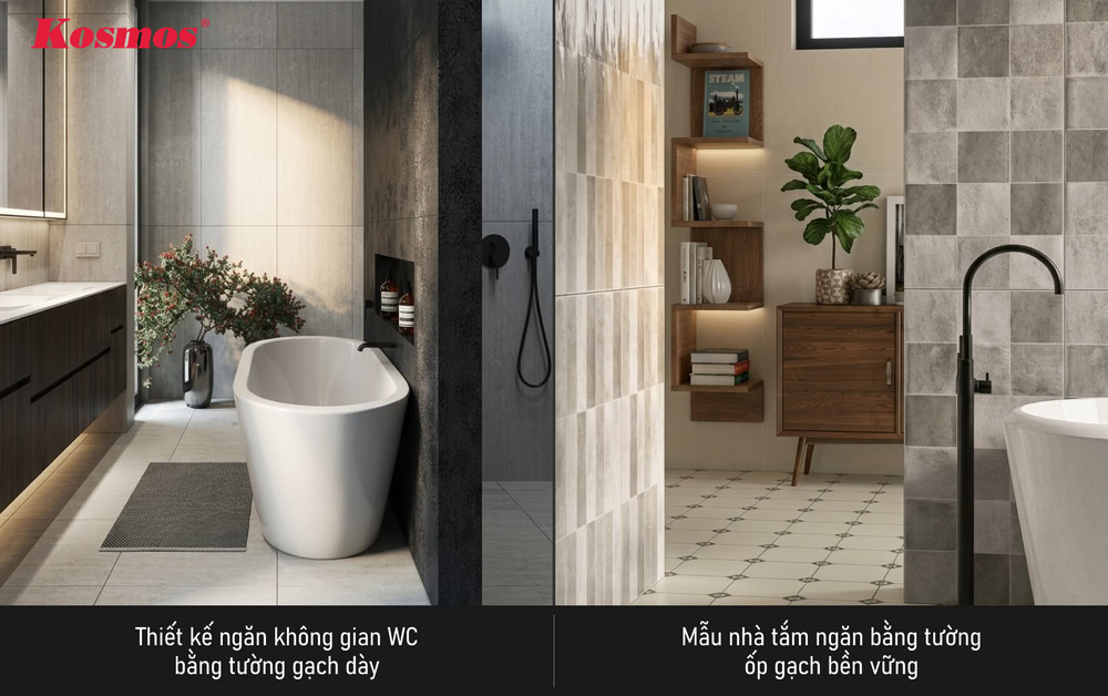 Mẫu tường gạch xây vách phòng tắm đẹp