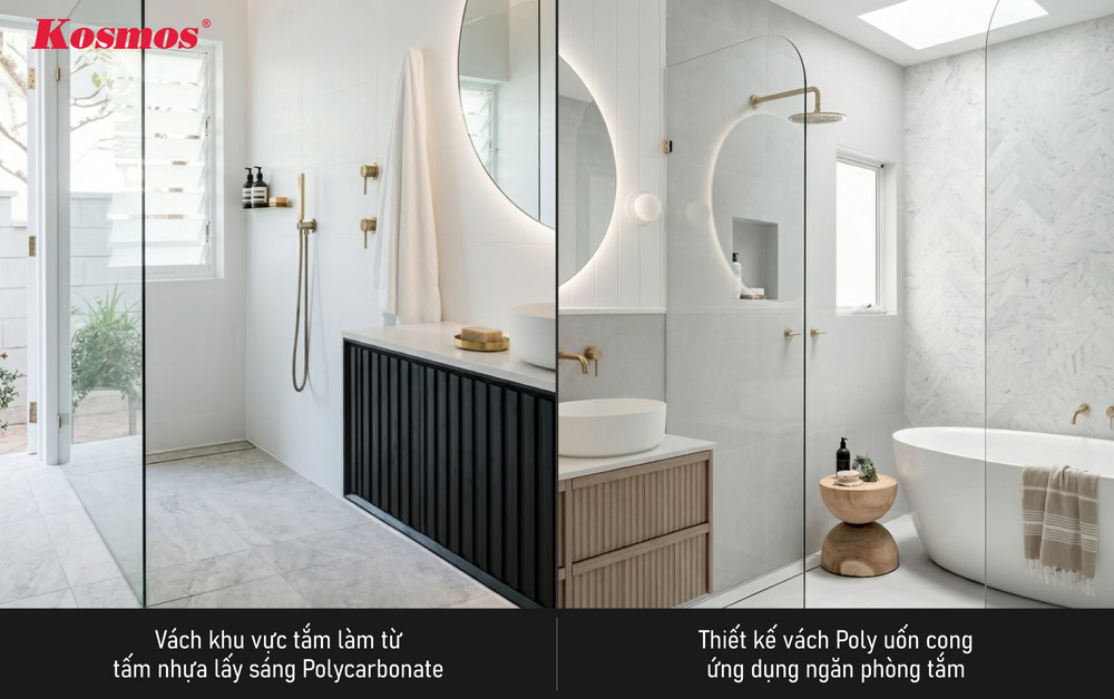 Mẫu vách nhựa Polycarbonate ngăn nhà tắm đẹp