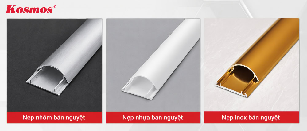 Nẹp bán nguyệt có thể làm từ nhôm, nhựa và inox Nẹp bán nguyệt có thể làm từ nhôm, nhựa và inox