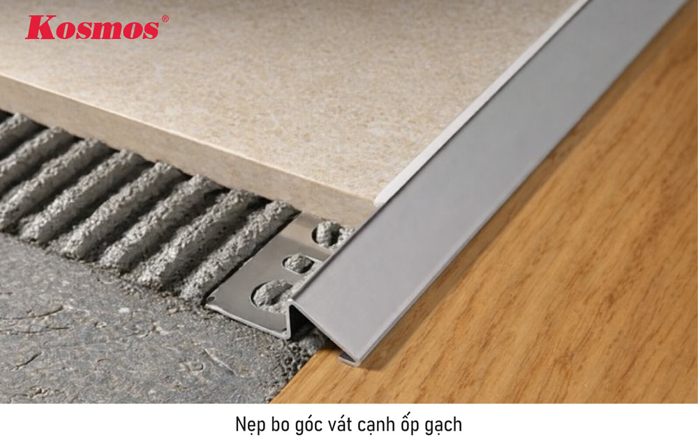 Nẹp bo góc vát cạnh chuyển tiếp mặt gạch chênh cốt với bề mặt khác