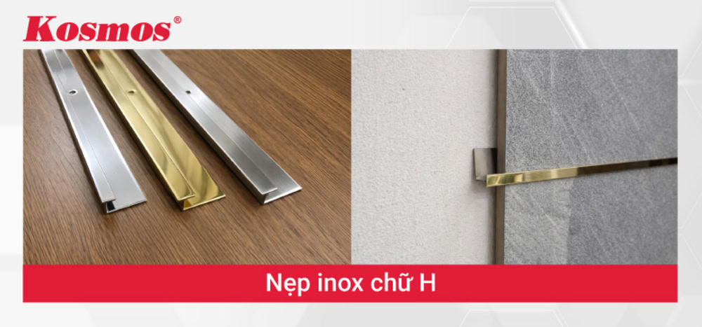 Nẹp inox 304 chữ H giúp liên kết các tấm ốp hoặc cố định gạch men Nẹp inox 304 chữ H giúp liên kết các tấm ốp hoặc cố định gạch men