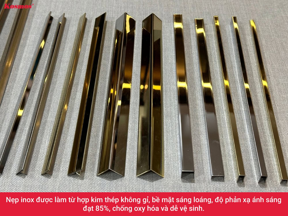 Nẹp inox có bề mặt sáng bóng, cao cấp