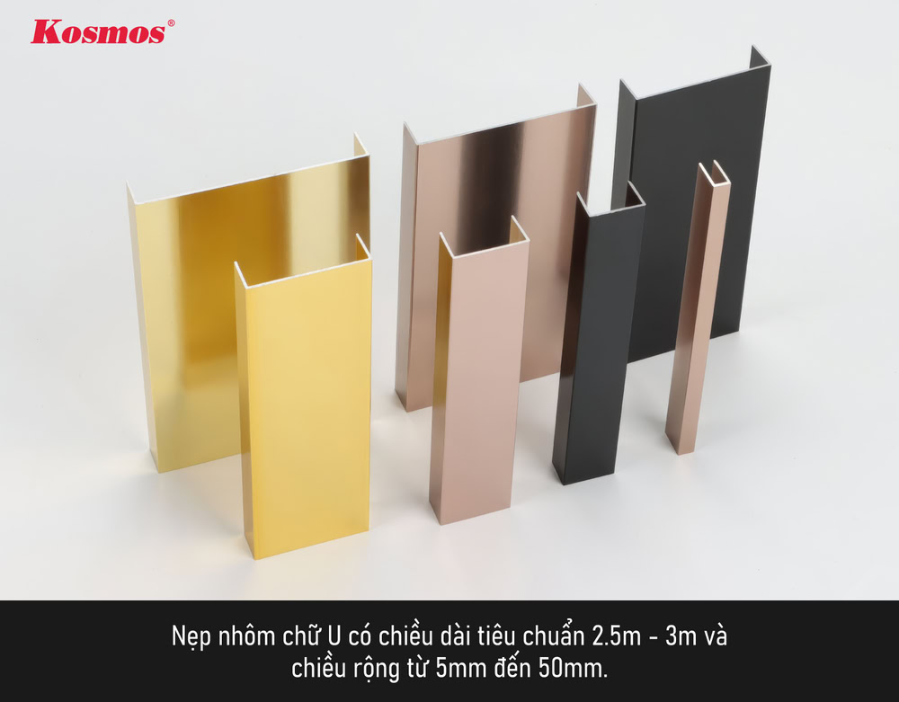 Nẹp nhôm chữ U có đa dạng chiều rộng từ 5 đến 50mm