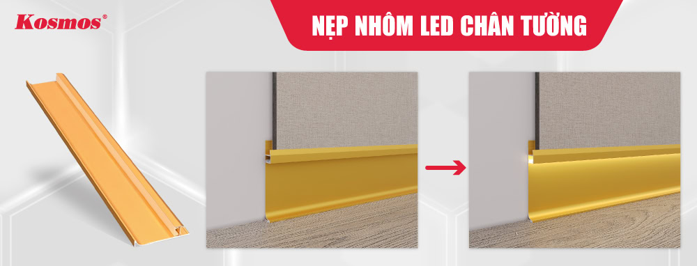 Nẹp nhôm LED chân tường giúp liên kết giữa tường và sàn