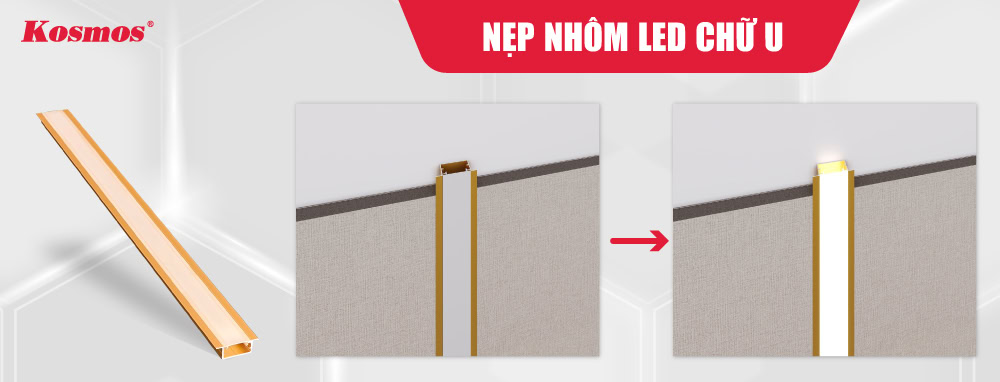 Nẹp nhôm LED U có thiết kế rãnh lắp đặt dải LED gọn gàng