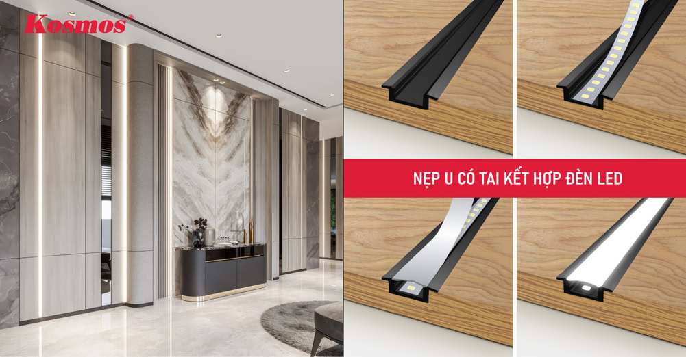 Nẹp U có tai kết hợp đèn led