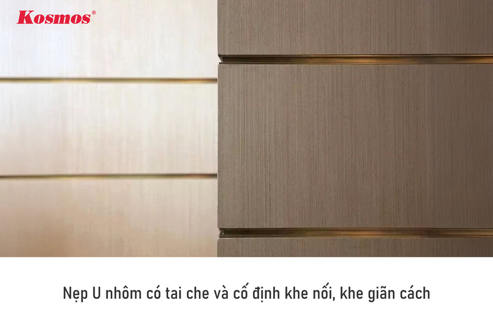 Nẹp U nhôm có tai che và cố định khe nối, khe giãn cách