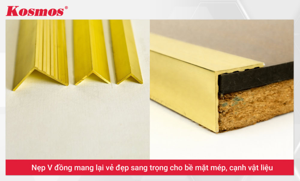 Nẹp V đồng có loại bề mặt trơn và bề mặt gân Nẹp V đồng có loại bề mặt trơn và bề mặt gân