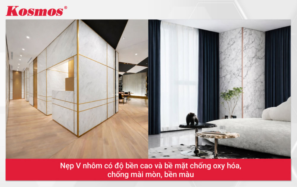 Nẹp V nhôm ứng dụng ốp góc, cạnh tường Nẹp V nhôm ứng dụng ốp góc, cạnh tường