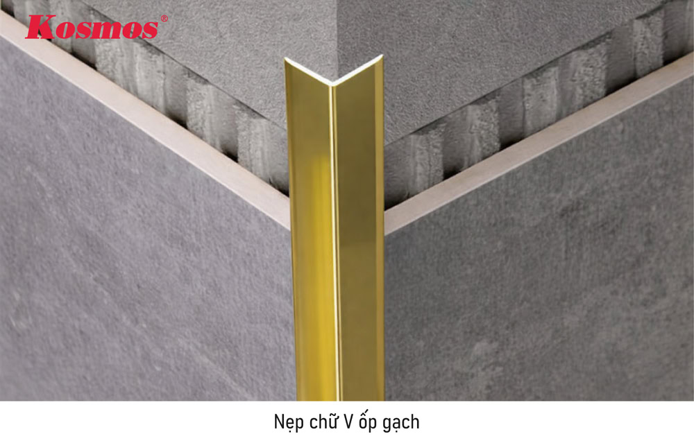 Nẹp viền chữ V che phủ mặt cắt hai tấm gạch