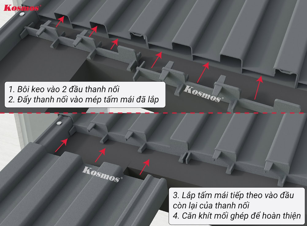 Nối dài mái nhôm cách nhiệt bằng thanh nối và keo