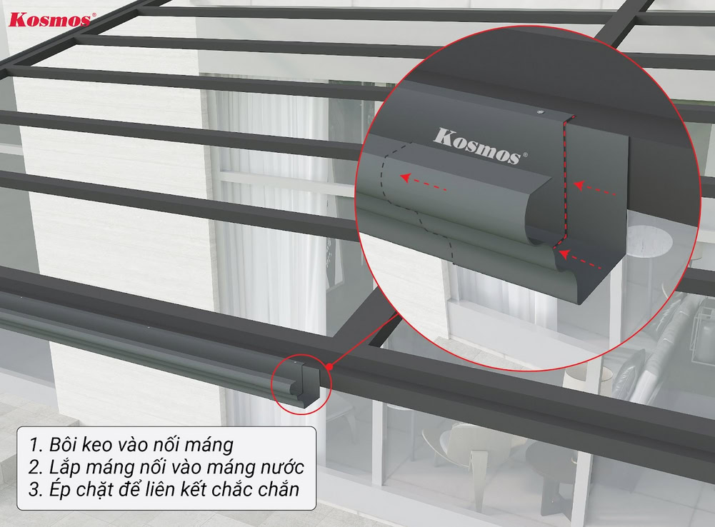 Nối dài máng nước bằng phụ kiện máng nối